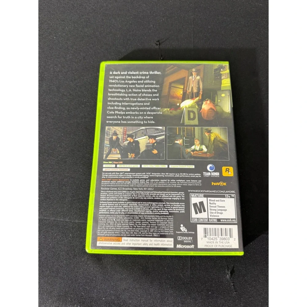 Rockstar Games L.A. Noire Xbox 360 NTSC Excellent 3-Disc‎ Manual Included